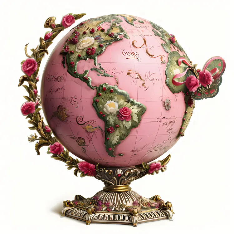 Ornate Decorative Globe with Flowers and Butterfly