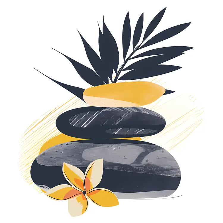 Stacked Stones with Yellow Flower for Relaxation