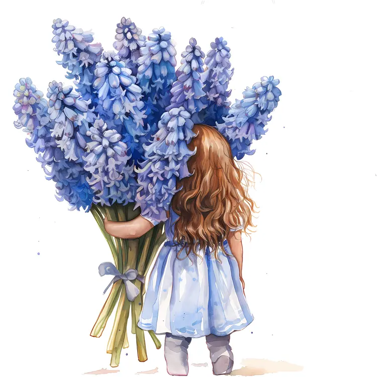 Girl Holding a Bunch of Purple Flowers