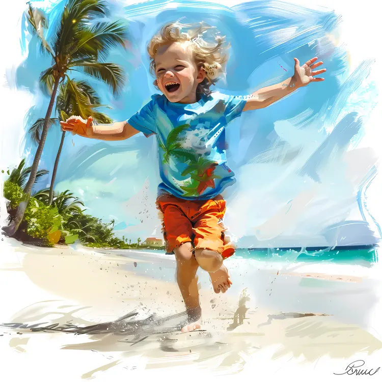 Happy Child Running on the Beach