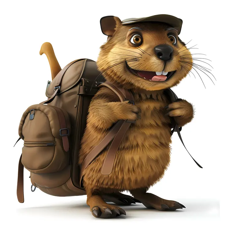 Beaver with Backpack Ready for Adventure