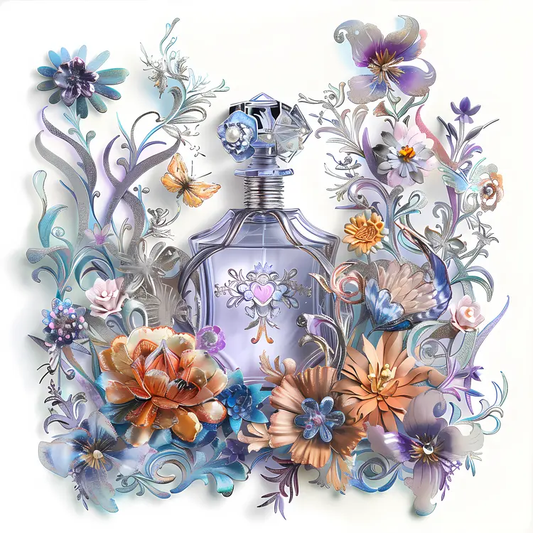 Ornate Perfume Bottle with Floral Accents