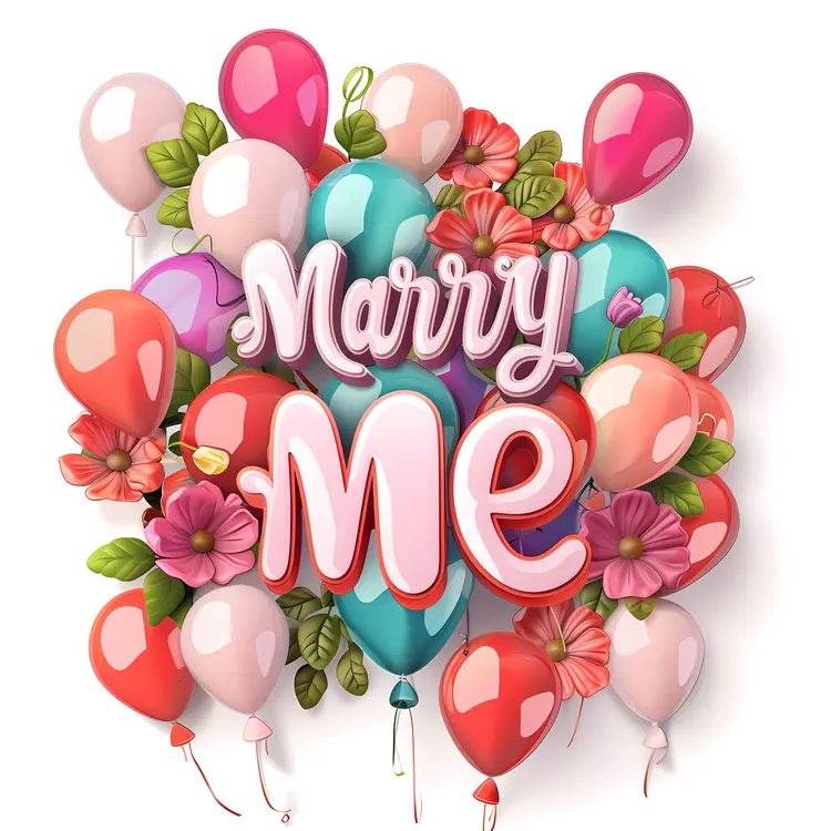 Marry Me Sign with Colorful Balloon Decorations