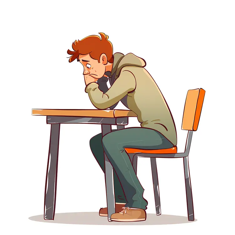 Sad Boy Sitting at Desk