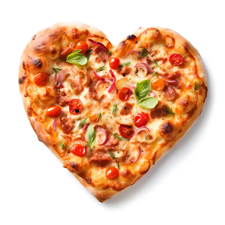 Delicious Heart-shaped Pizza with Fresh Ingredients