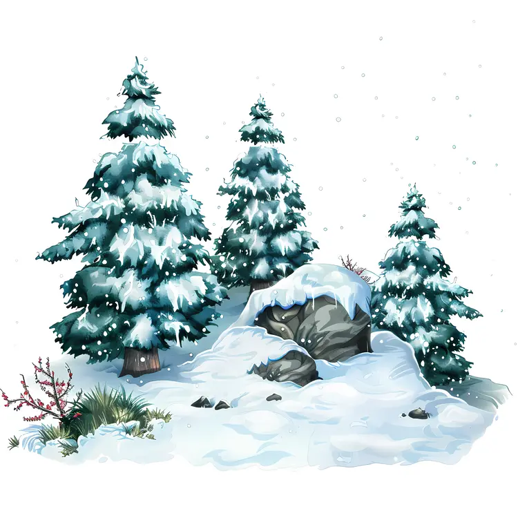 Snowy Pine Trees in Winter
