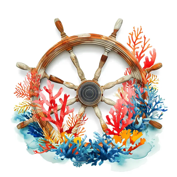 Rustic Ship Wheel with Coral