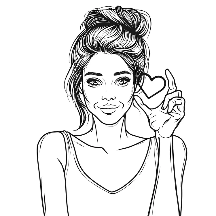 Black and White Illustration of Woman Holding Heart