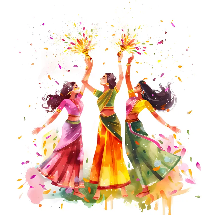 Women Celebrating Holi with Colors