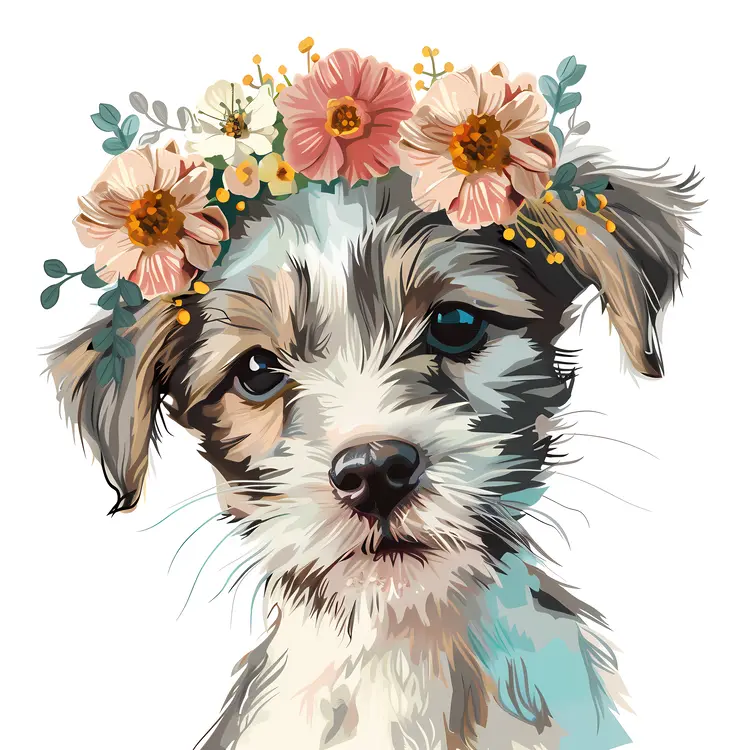 Adorable Puppy with Floral Headpiece