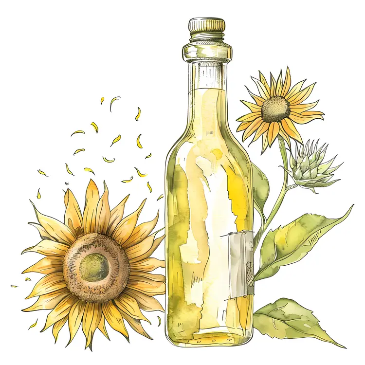 Sunflower and Oil Bottle Illustration