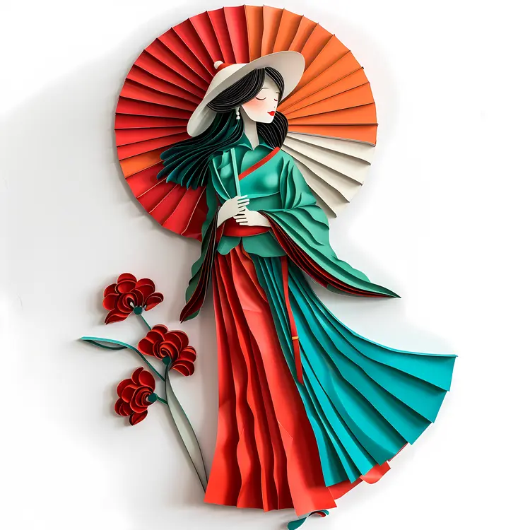 Colorful Paper Art of Woman in Traditional Dress