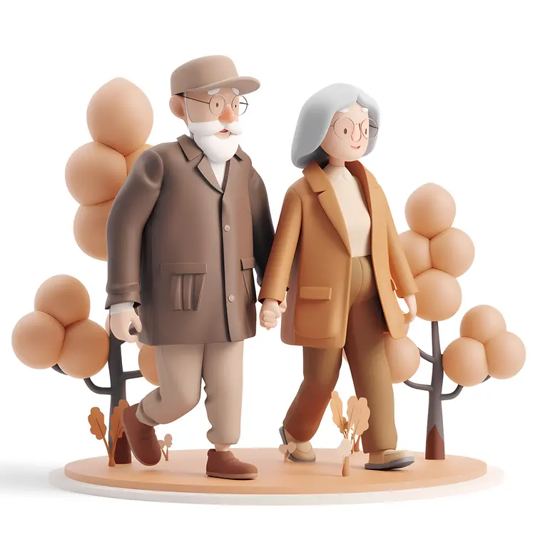 Elderly Couple Strolling in Nature