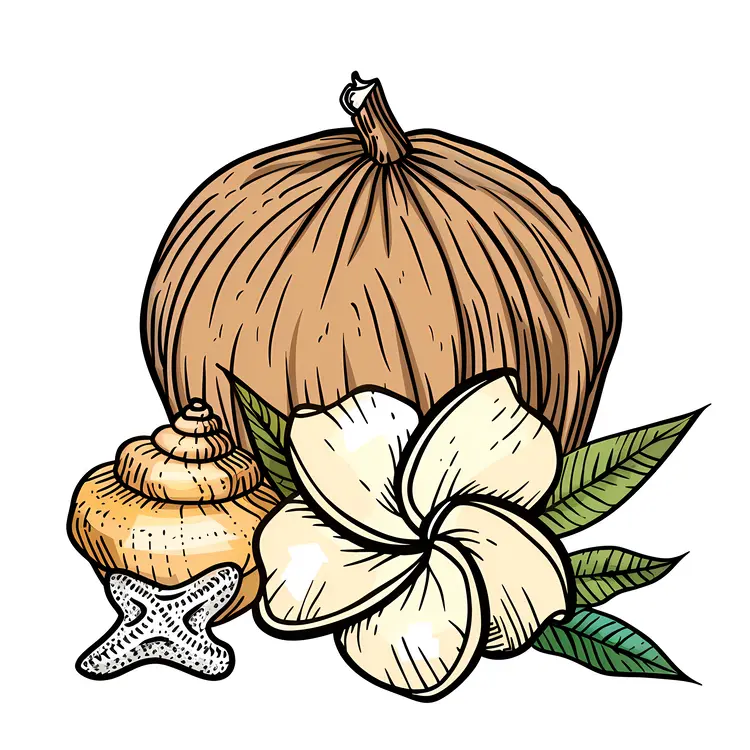Tropical Coconut and Flowers with Seashells