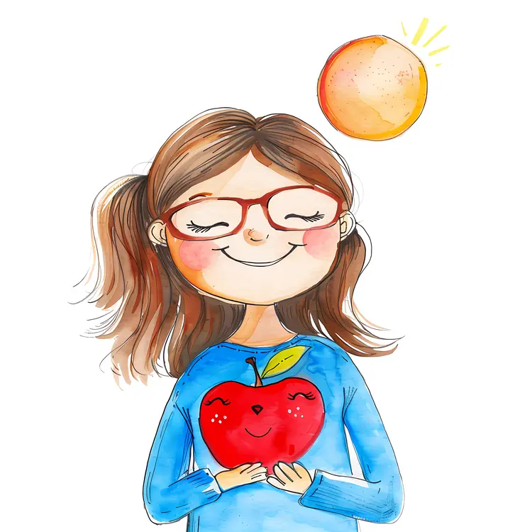 Smiling Girl Holding Apple