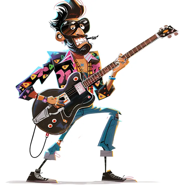 Cool Cartoon Guitarist with Sunglasses