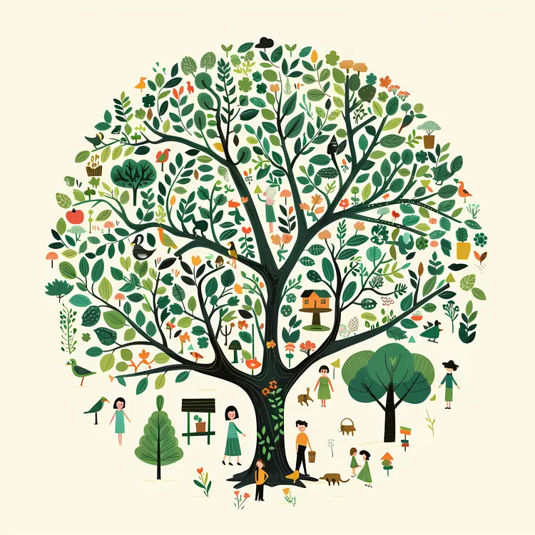 Tree with People in Artistic Style