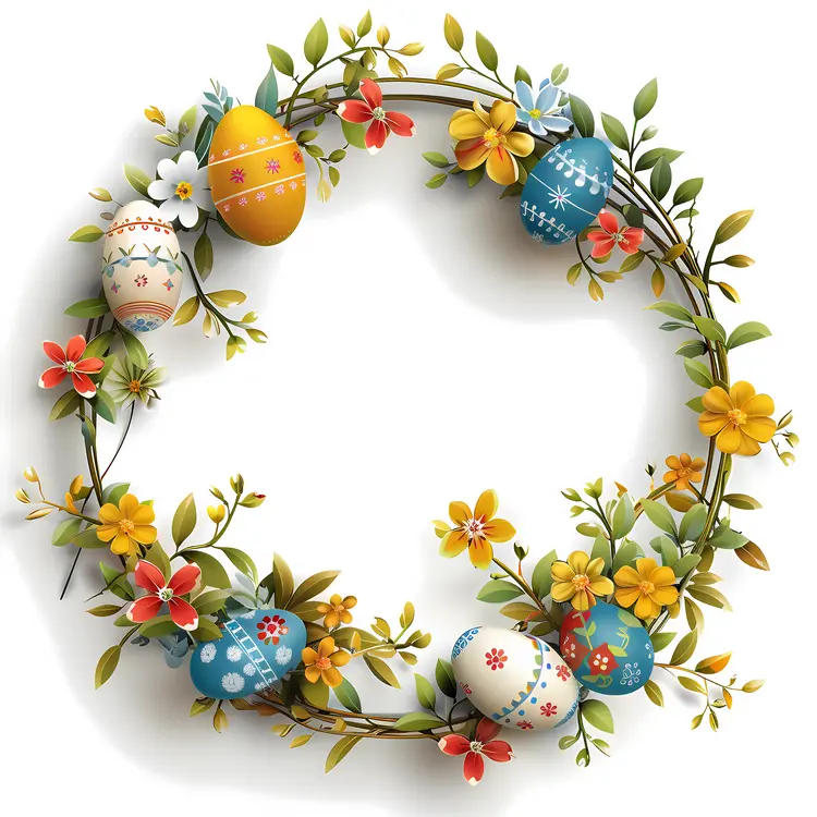 Easter Egg and Flower Wreath