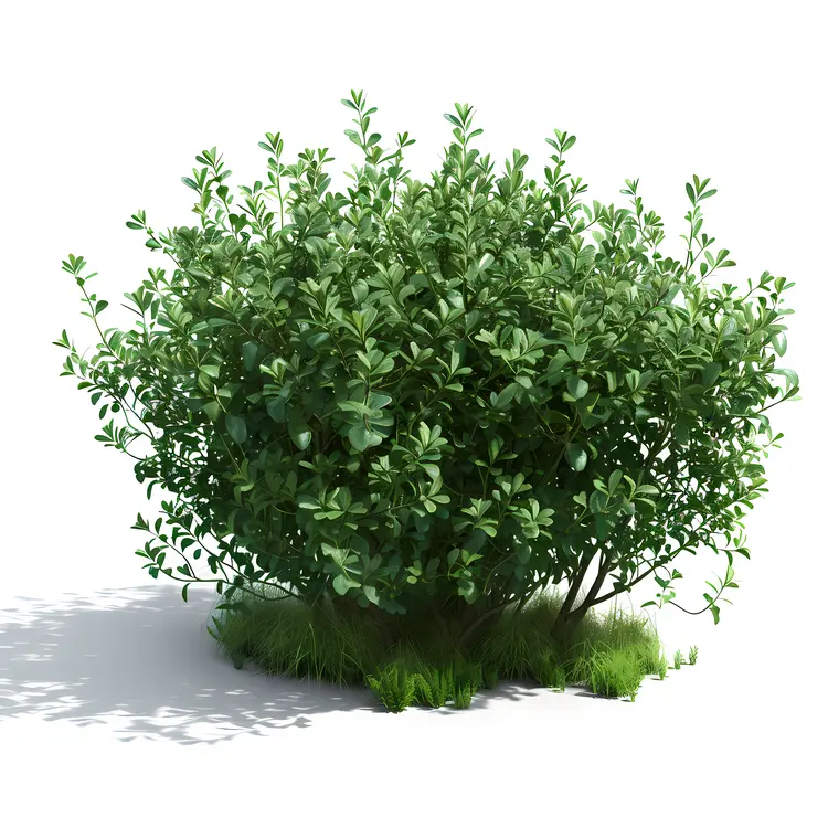 Green Bush with Grass at the Base
