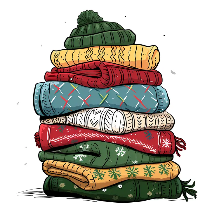Colorful Winter Sweaters Pile