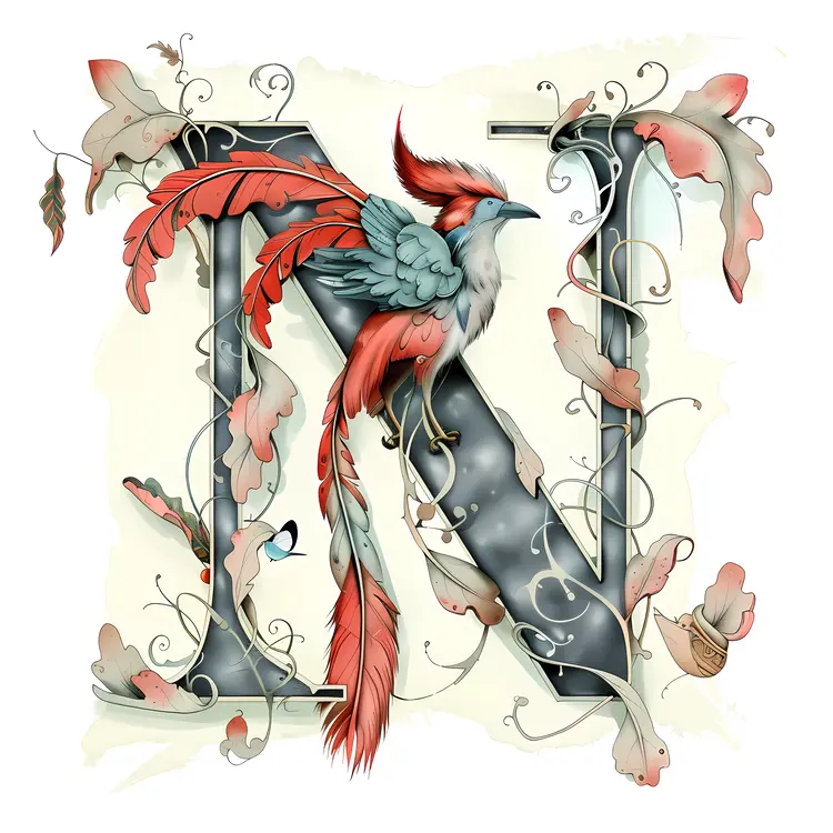 Elegant N with Bird