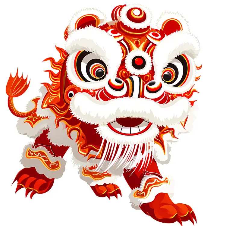 Vibrant Red Lion Dance Illustration