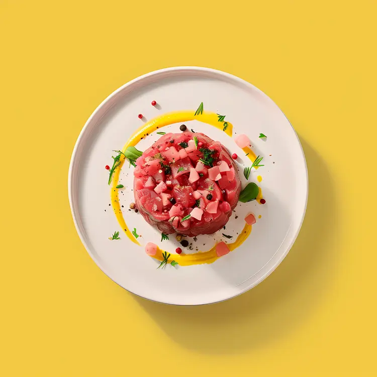 Pink Tartare on White Plate