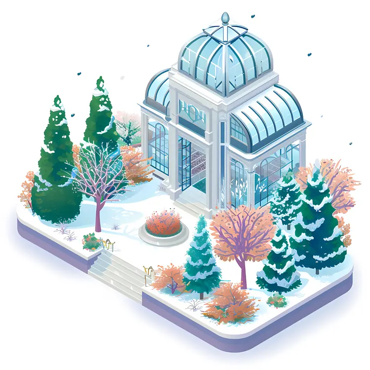 Beautiful Winter Garden with Glass Greenhouse