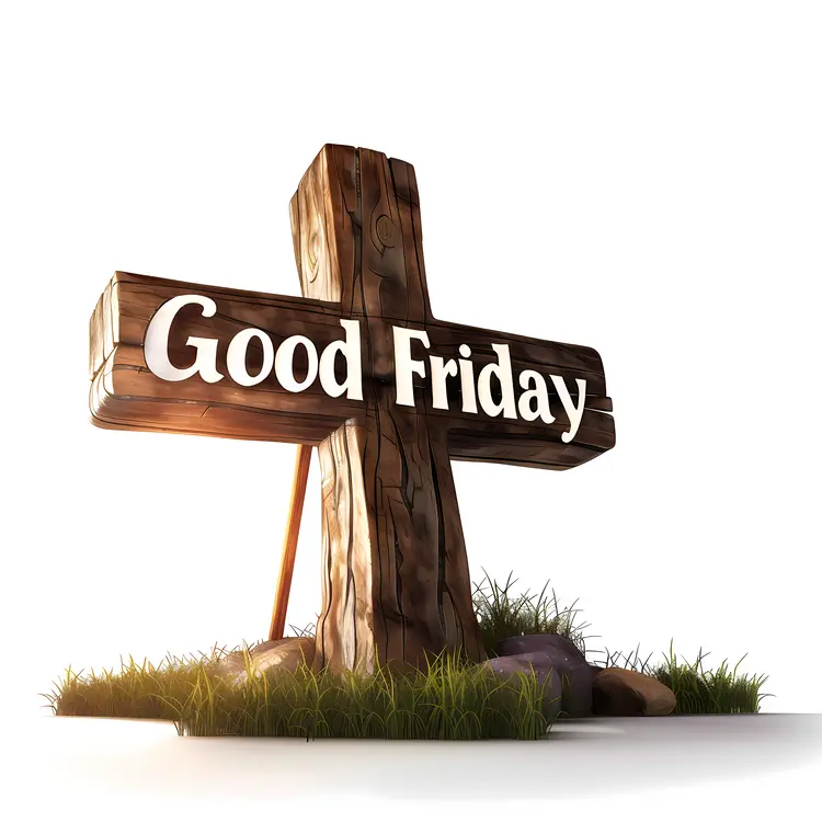 Wooden Cross with Good Friday Text and Sunset Background