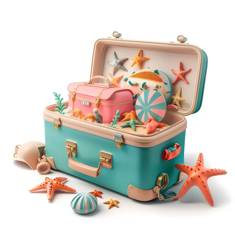 Suitcase Packed with Beach Items for Vacation