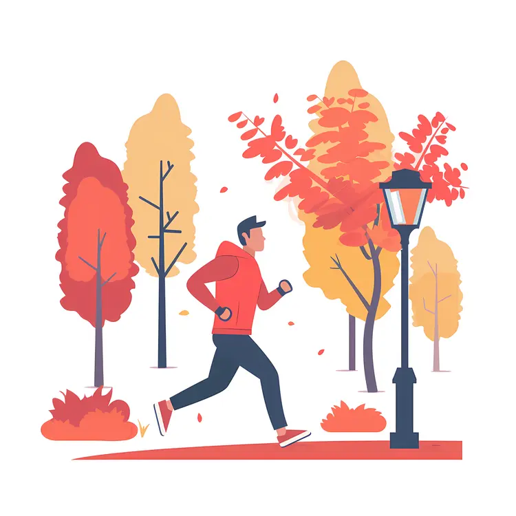 Running Man in Park with Autumn Trees