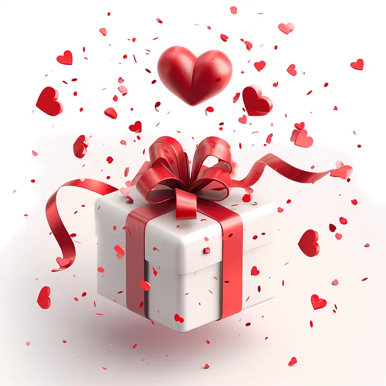 Gift Box with Heart Confetti for Valentine's Day