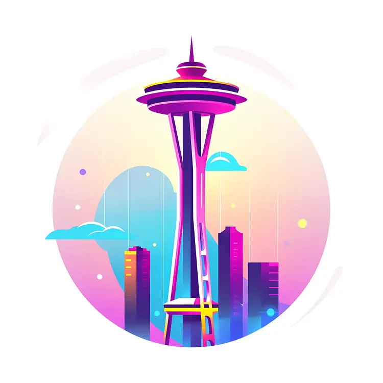 Colorful Space Needle in Seattle