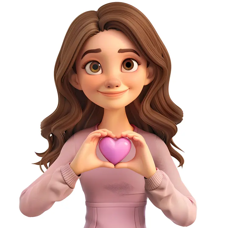 3D Woman Making Heart Gesture