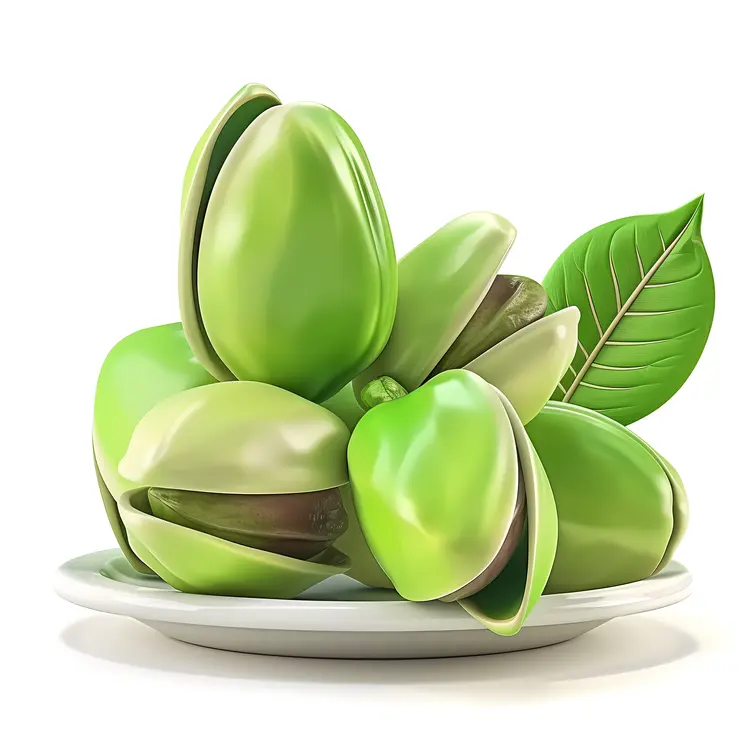 Green Pistachios with Leaves