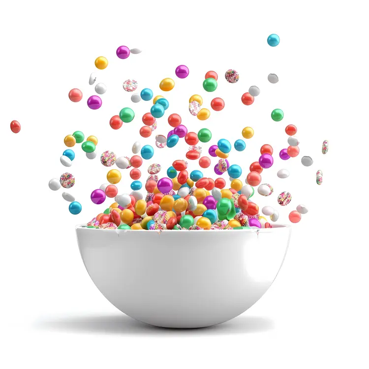 Colorful Cereal Pouring into White Bowl