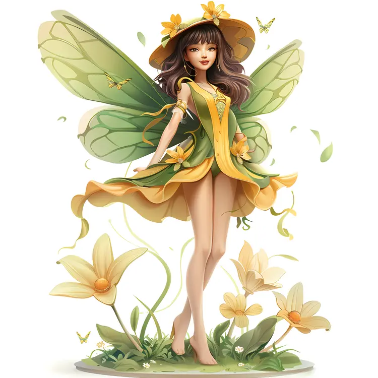 Whimsical Fairy Woman in Yellow Dress