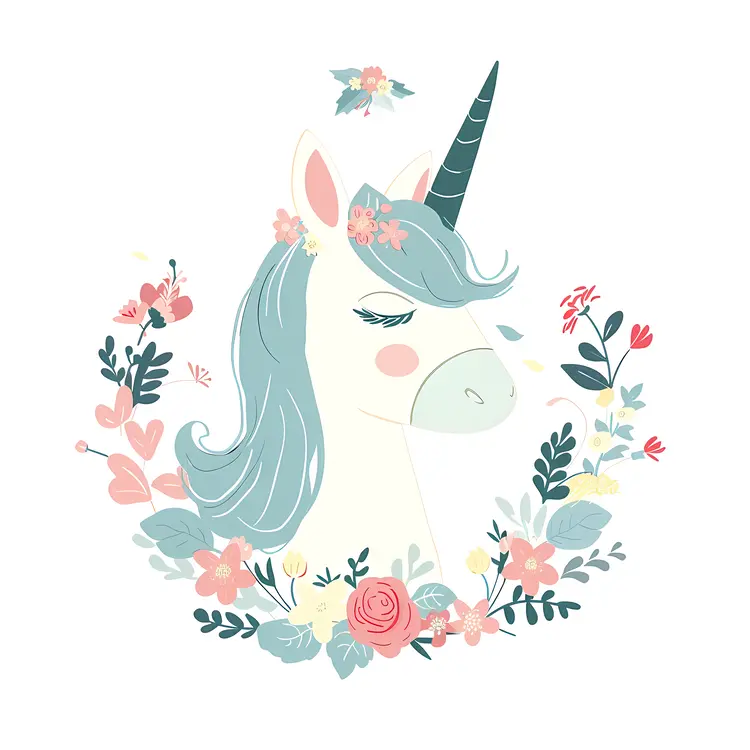 White Unicorn with Pastel Flowers