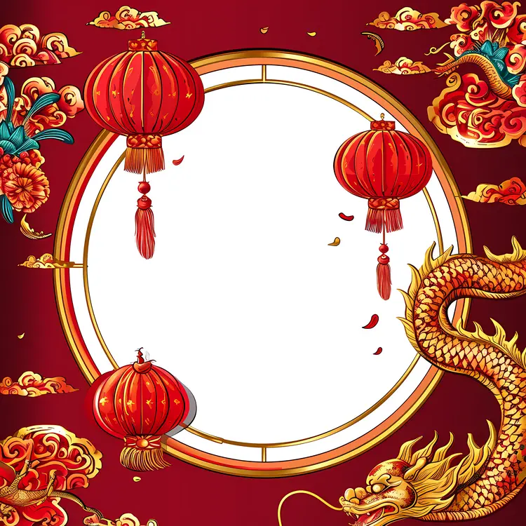 Dragon and Lanterns Decorative Frame for Chinese New Year