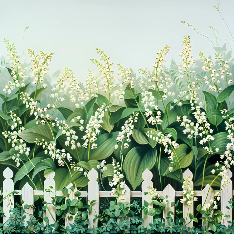 White Lily of the Valley on White Fence
