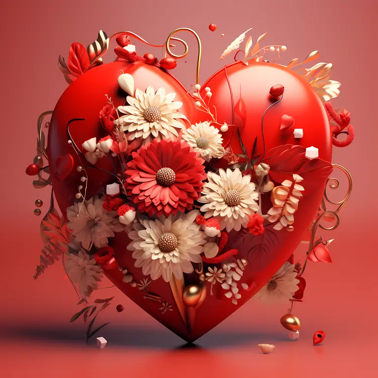 Red Heart with Flowers for Valentine's Day