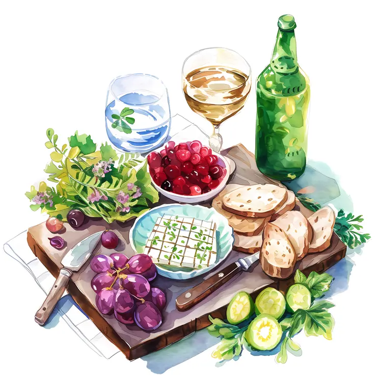 Bread and Wine with Grapes and Herbs