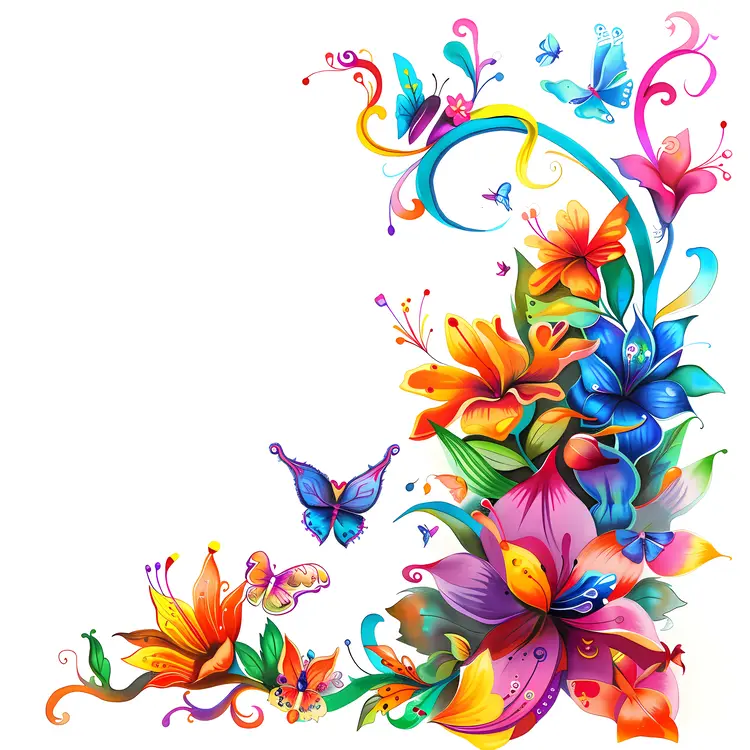 Vibrant Floral Corner with Butterflies