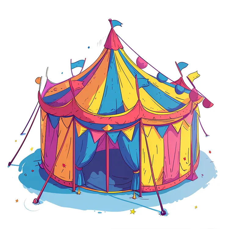Colorful Circus Tent with Bunting Flags