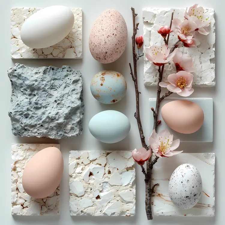 Decorative Eggs with Blossoms and Stones