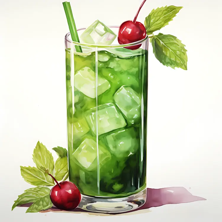 Green Cocktail with Cherry