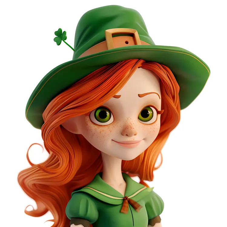 Red-haired girl in green hat for St. Patrick's Day