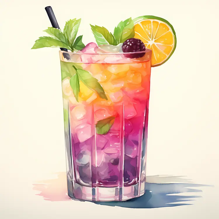 Colorful Cocktail with Lime and Mint