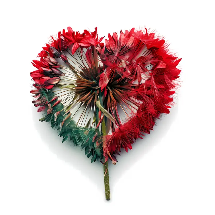 Heart-shaped Flower with Red Petals and Green Stem