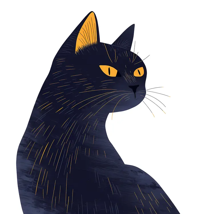 Black Cat with Yellow Eyes Illustration